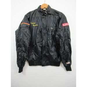Vintage Simpson Racing Nylon Jacket Small Black Cafe Racer Embroidered Patch